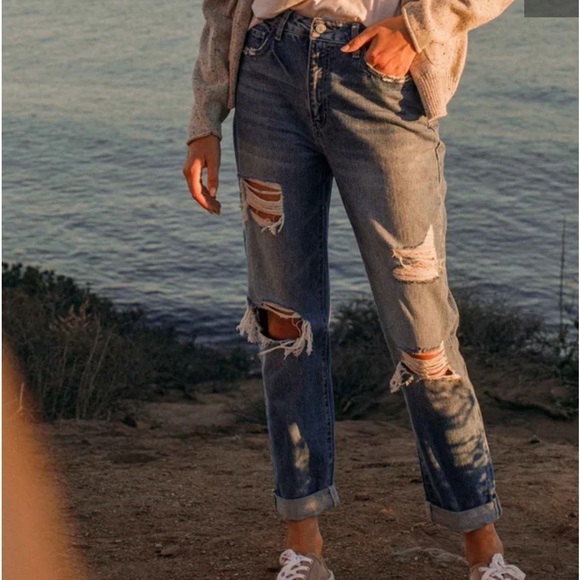 Vervet by Flying Monkey begin again distressed rigid mom jean Sz 32 - Picture 1 of 11